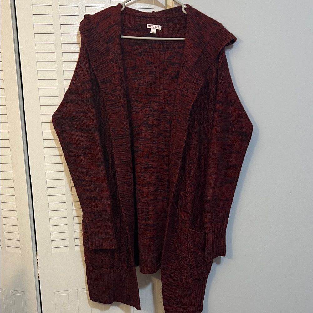 Merona Women's L Burgundy Knit Cardigan